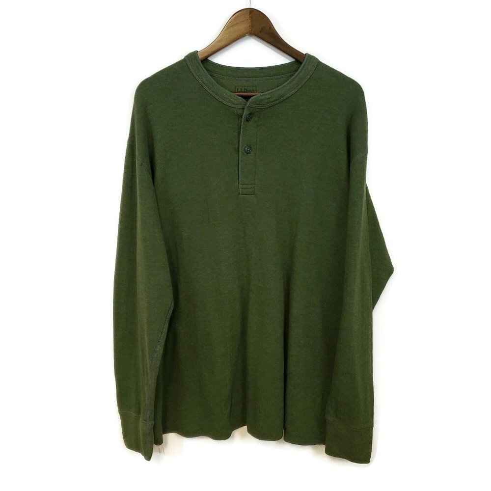 L.L. Bean Mens Green Long Sleeve Henley Shirt Size XL Traditional Fit Layers